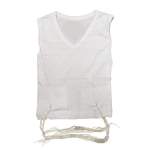 Picture of T-shirt Tzitzis Size 22 (M) V-Neck Ashkenazi Meyuchad Strings White